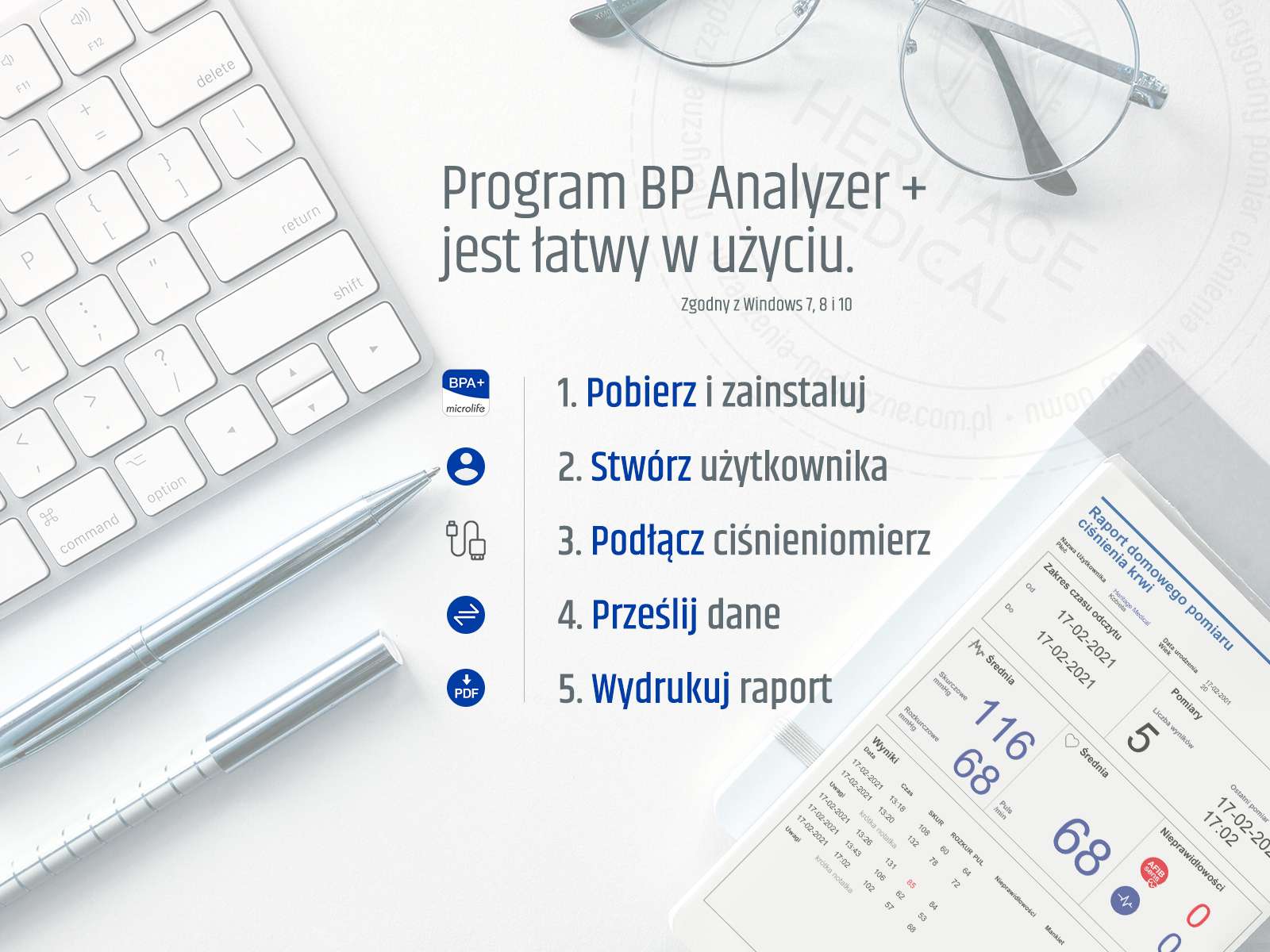 Oprogramowanie Microlife BPA + obsługuje wiele profili użytkowników, dzięki czemu wszyscy członkowie Twojej rodziny mogą tworzyć swoje indywidualne profile, aby przechowywać i przeglądać pomiary ciśnienia krwi na komputerze