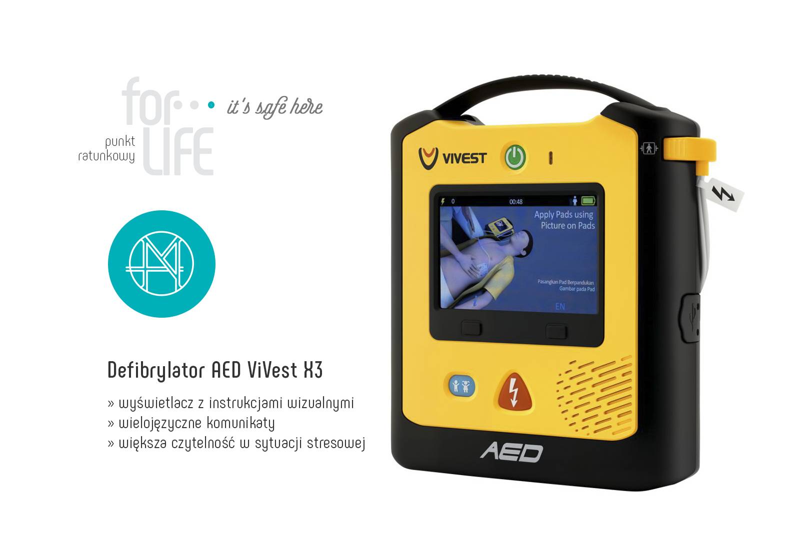 Defibrylator AED ViVest X3 półautomatyczny z trybem pediatrycznym i wizualizacjami